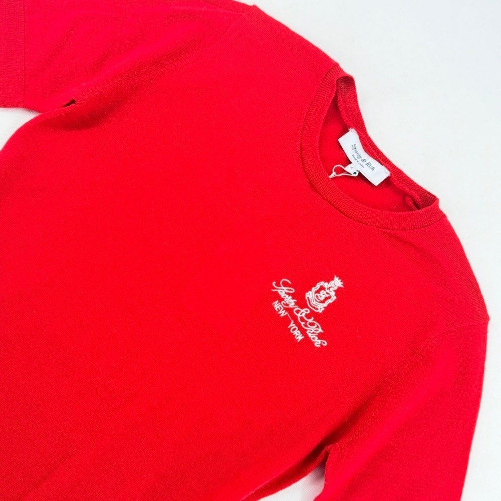 Sporty & Rich Vendome Merino Wool Tee Red Logo Sweater Small